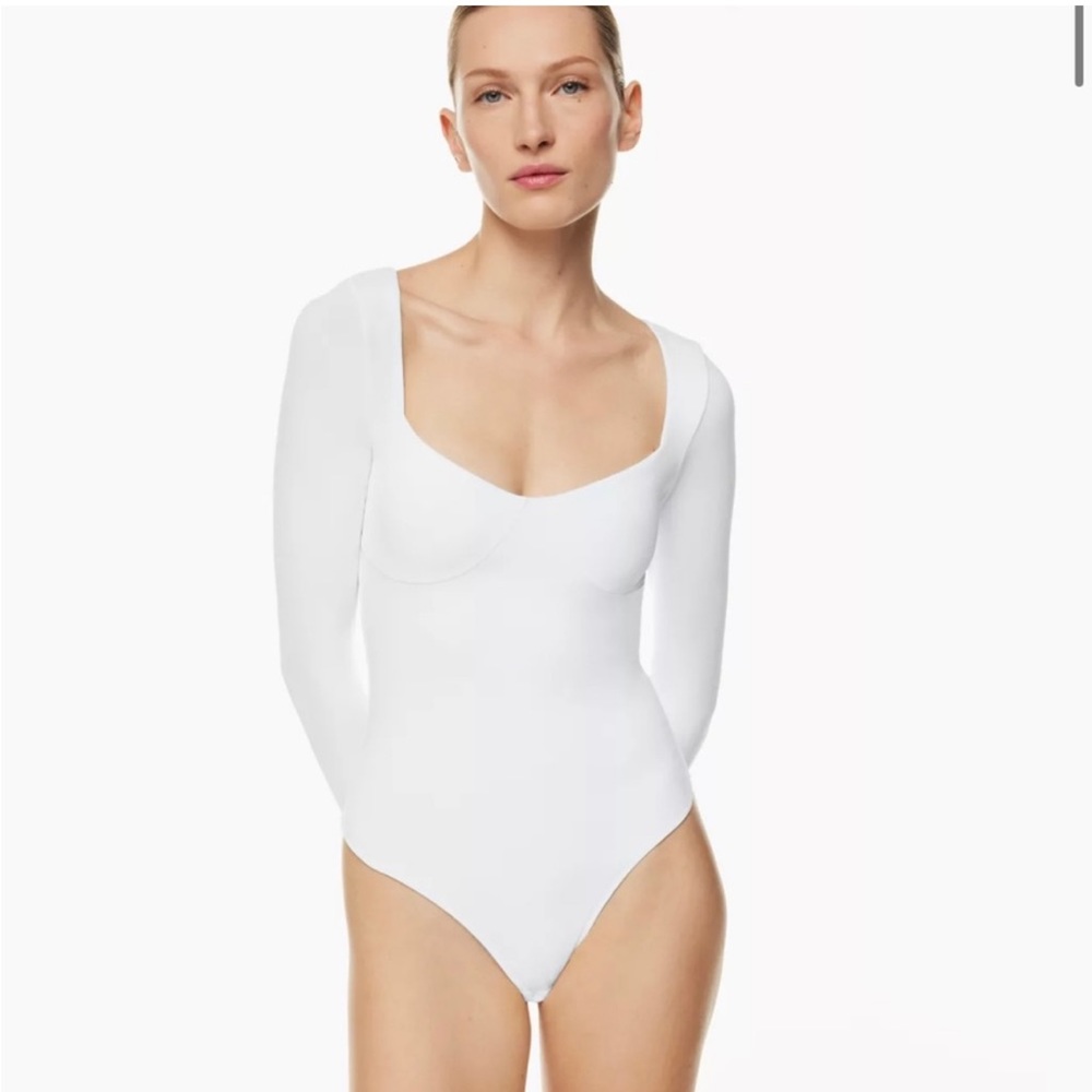 Aritzia White Long Sleeve Scoop Neck Bodysuit